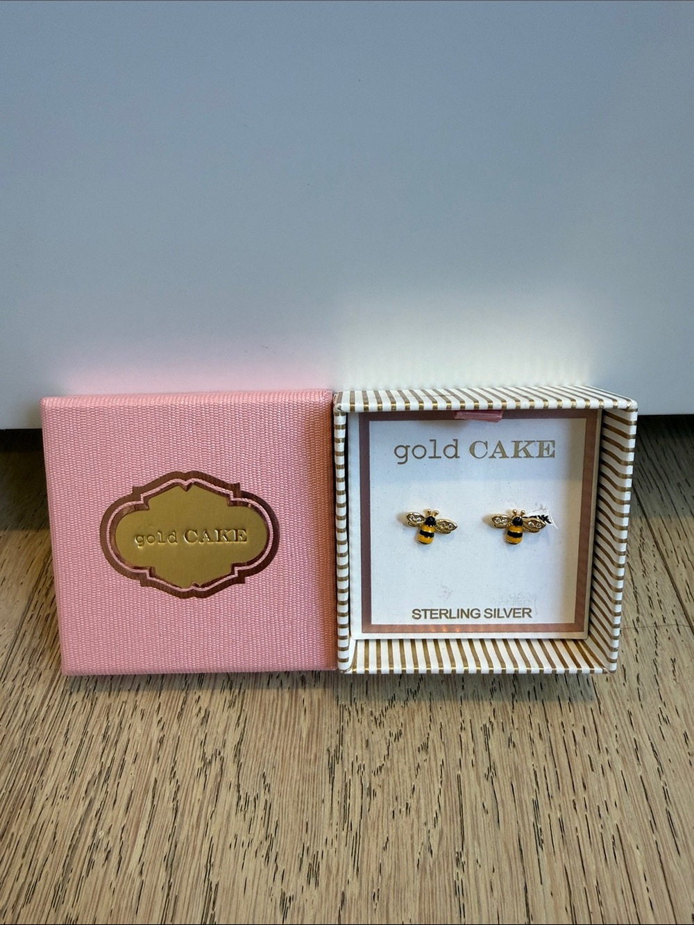 Sterling Silver Kids Bee Stud Earrings in Pink Box